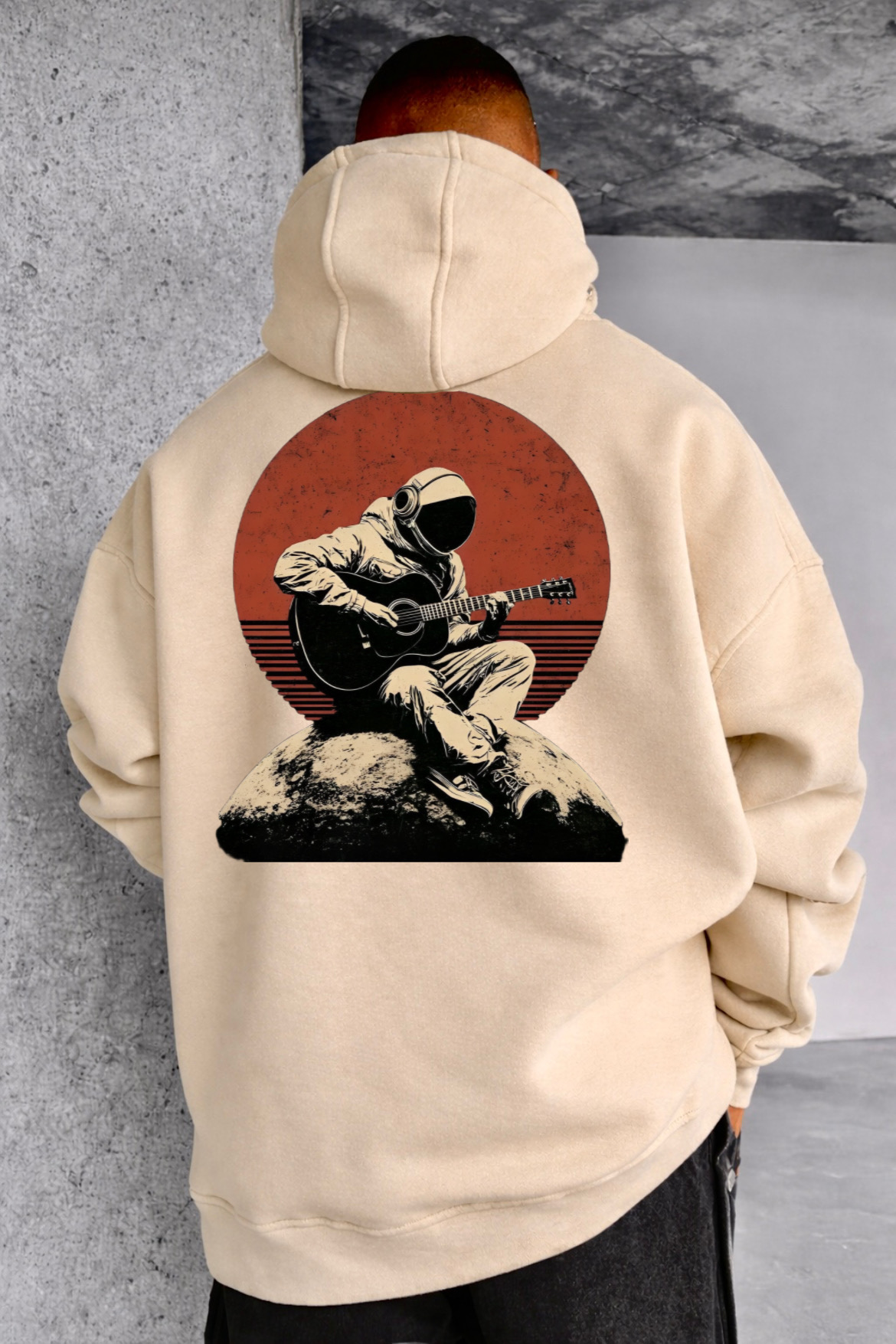 Musical Astronaut Designed Oversized Hoodie