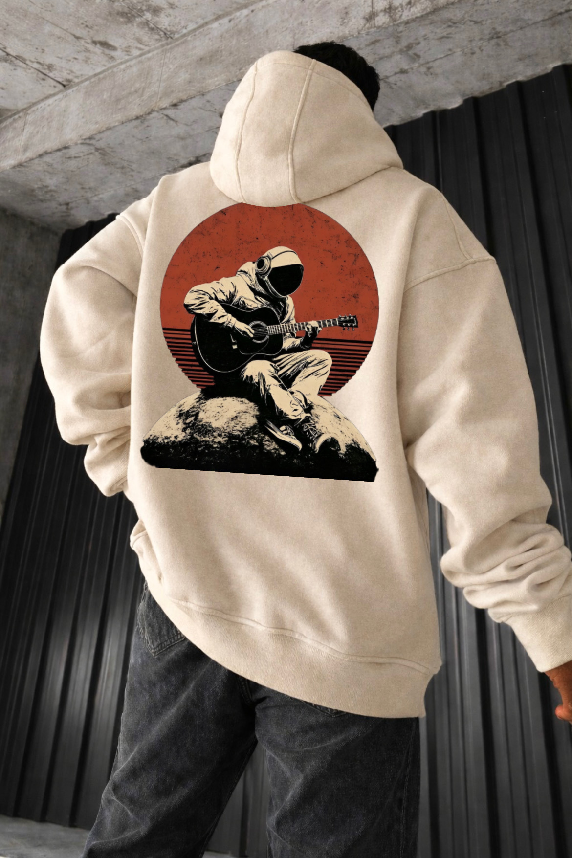 Musical Astronaut Designed Oversized Hoodie - Image 4
