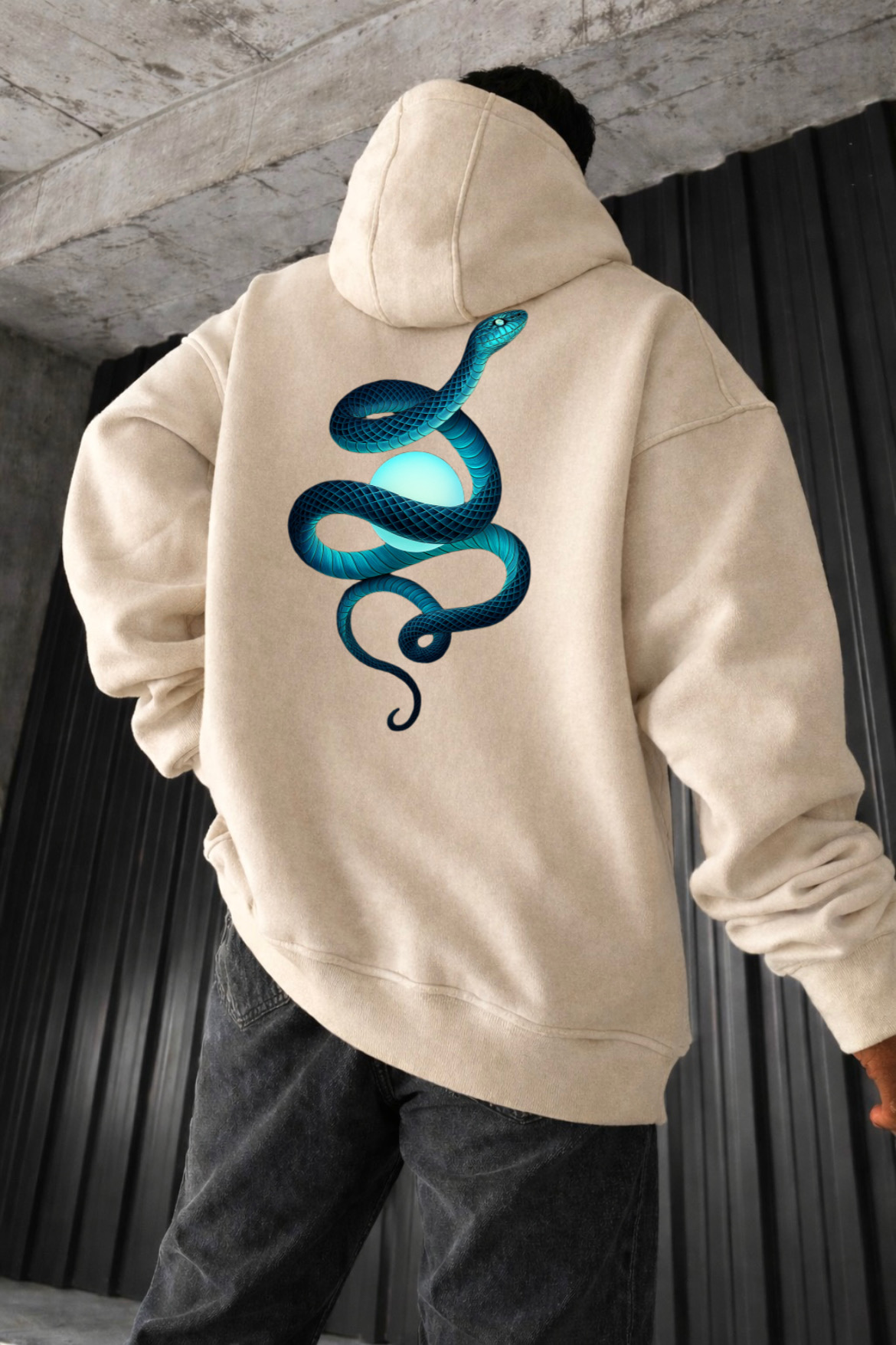 Blue Serpent Designed Oversized Hoodie - Image 6