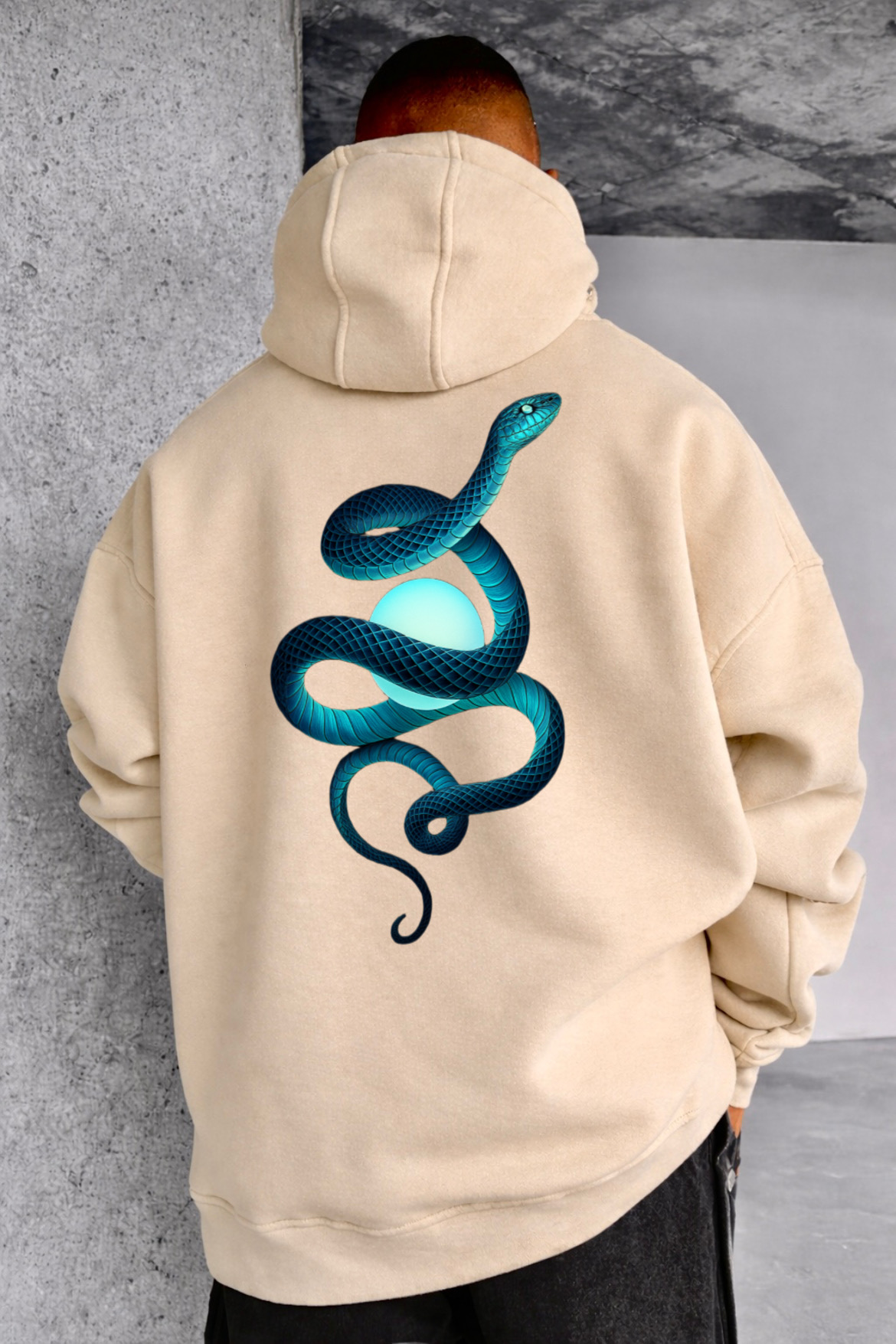 Blue Serpent Designed Oversized Hoodie - Image 8