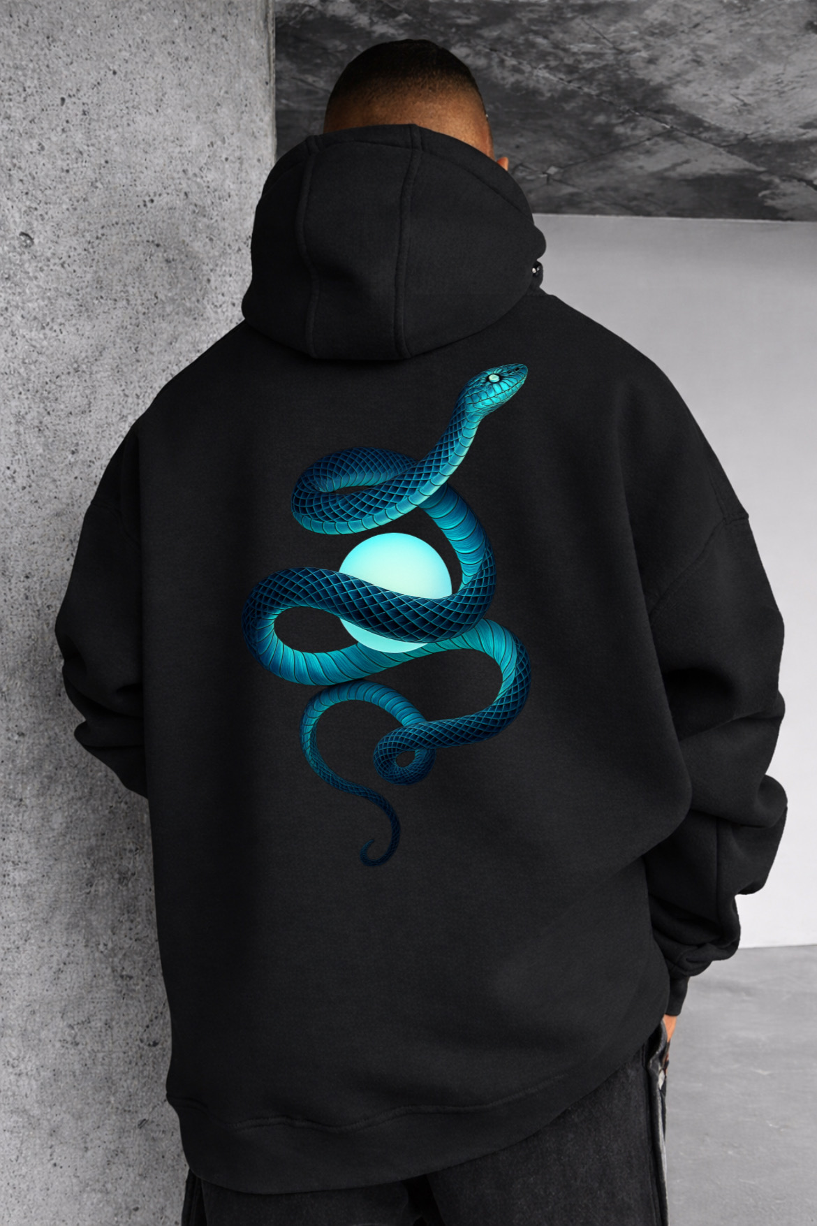 Blue Serpent Designed Oversized Hoodie - Image 4