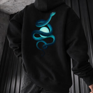 Blue Serpent Designed Oversized Hoodie