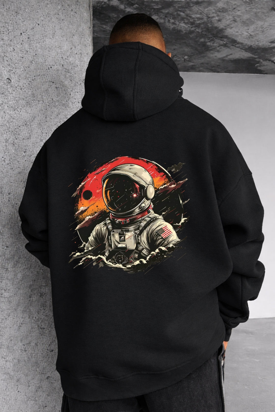Astronaut and Moon Designed Oversized Hoodie