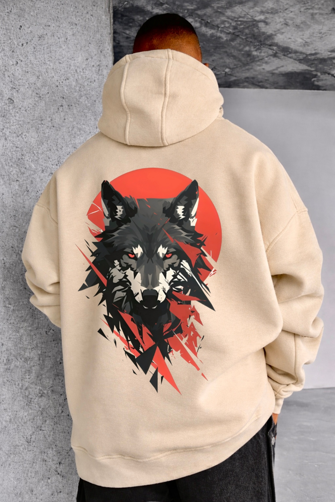 Wolf and Red Moon Designed Oversized Hoodie - Image 12