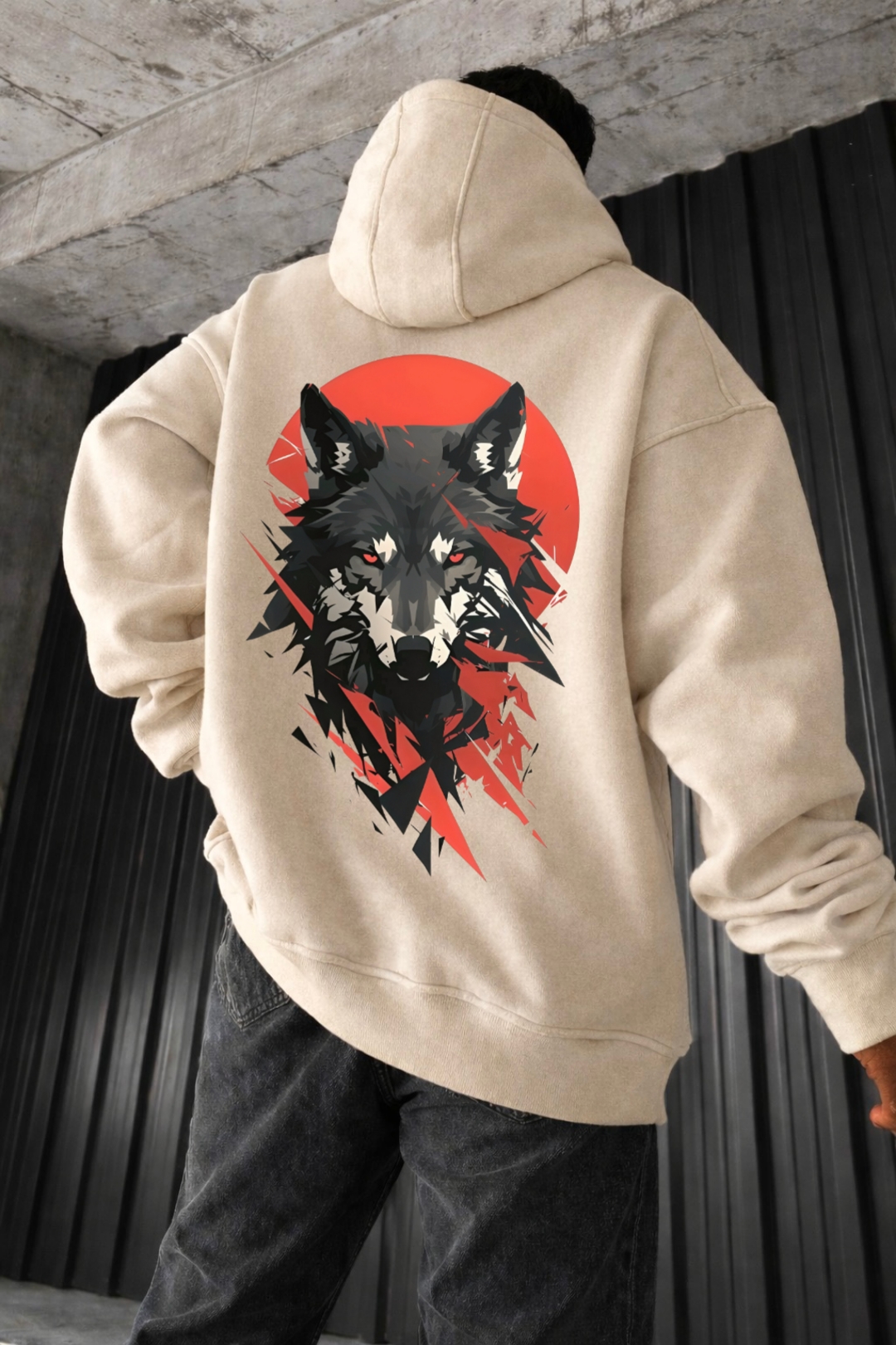 Wolf and Red Moon Designed Oversized Hoodie - Image 10