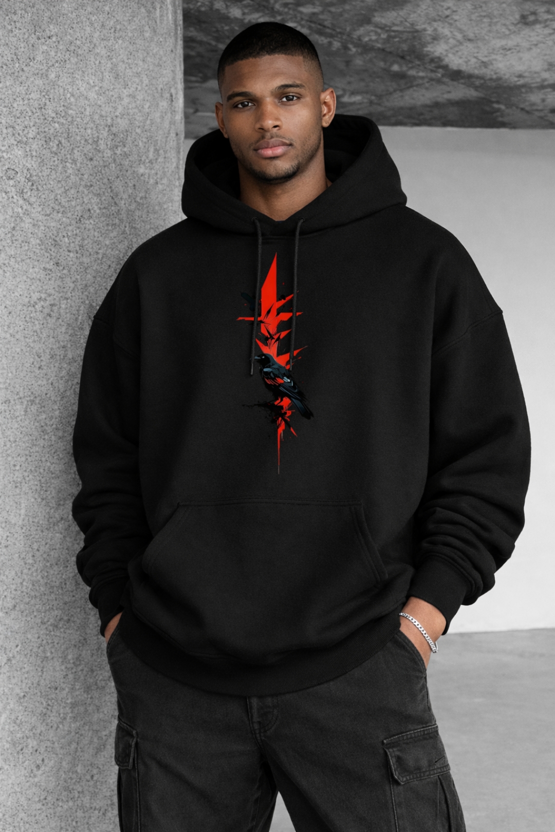 Wolf and Red Moon Designed Oversized Hoodie - Image 5