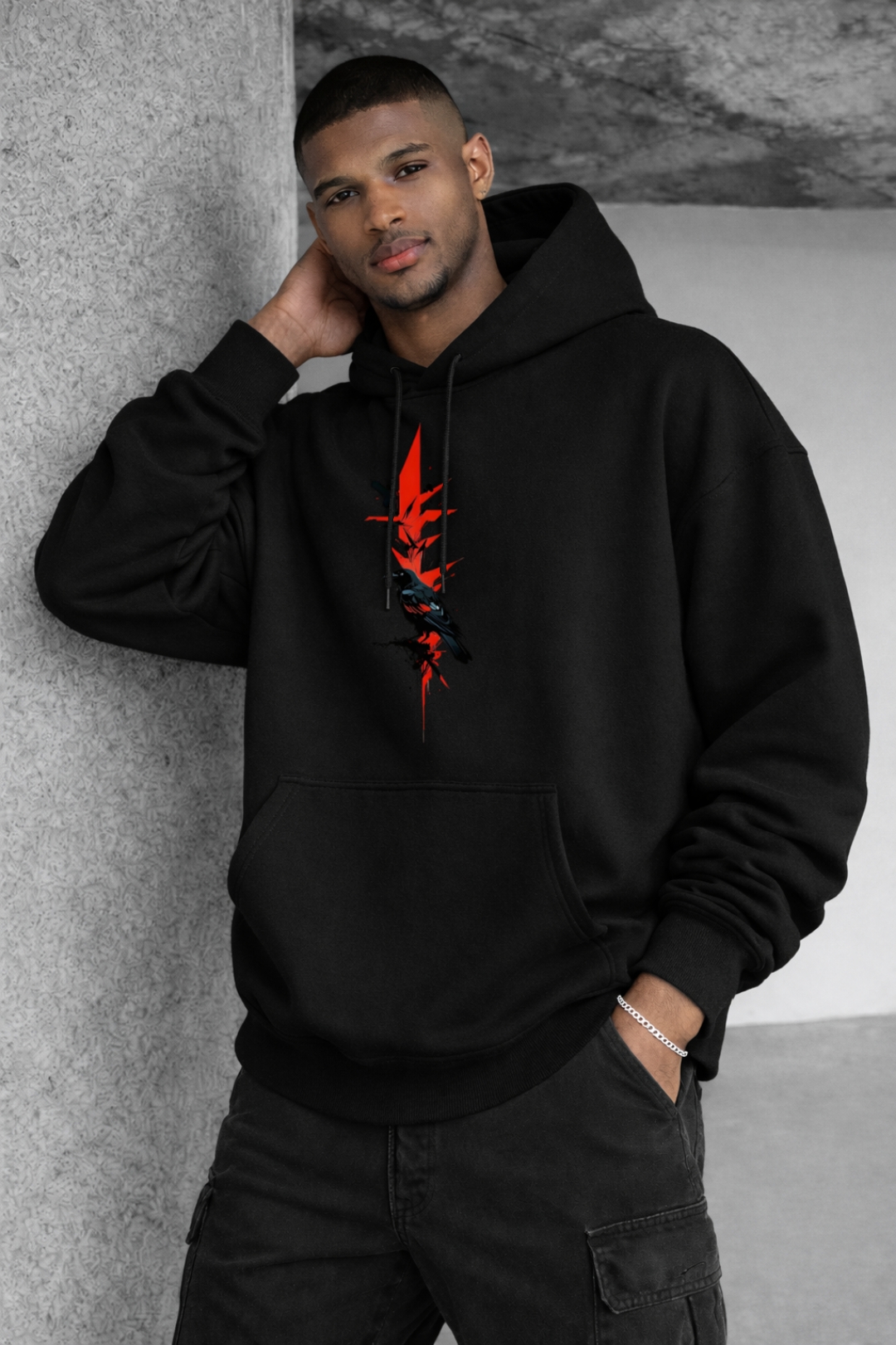 Wolf and Red Moon Designed Oversized Hoodie - Image 3