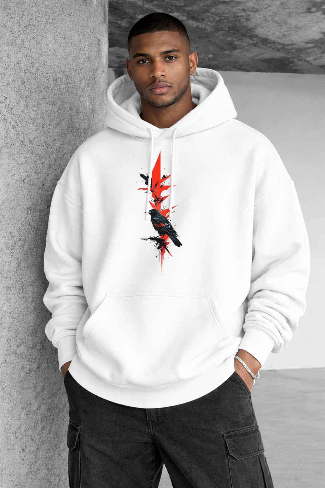 Wolf and Red Moon Designed Oversized Hoodie - Image 9