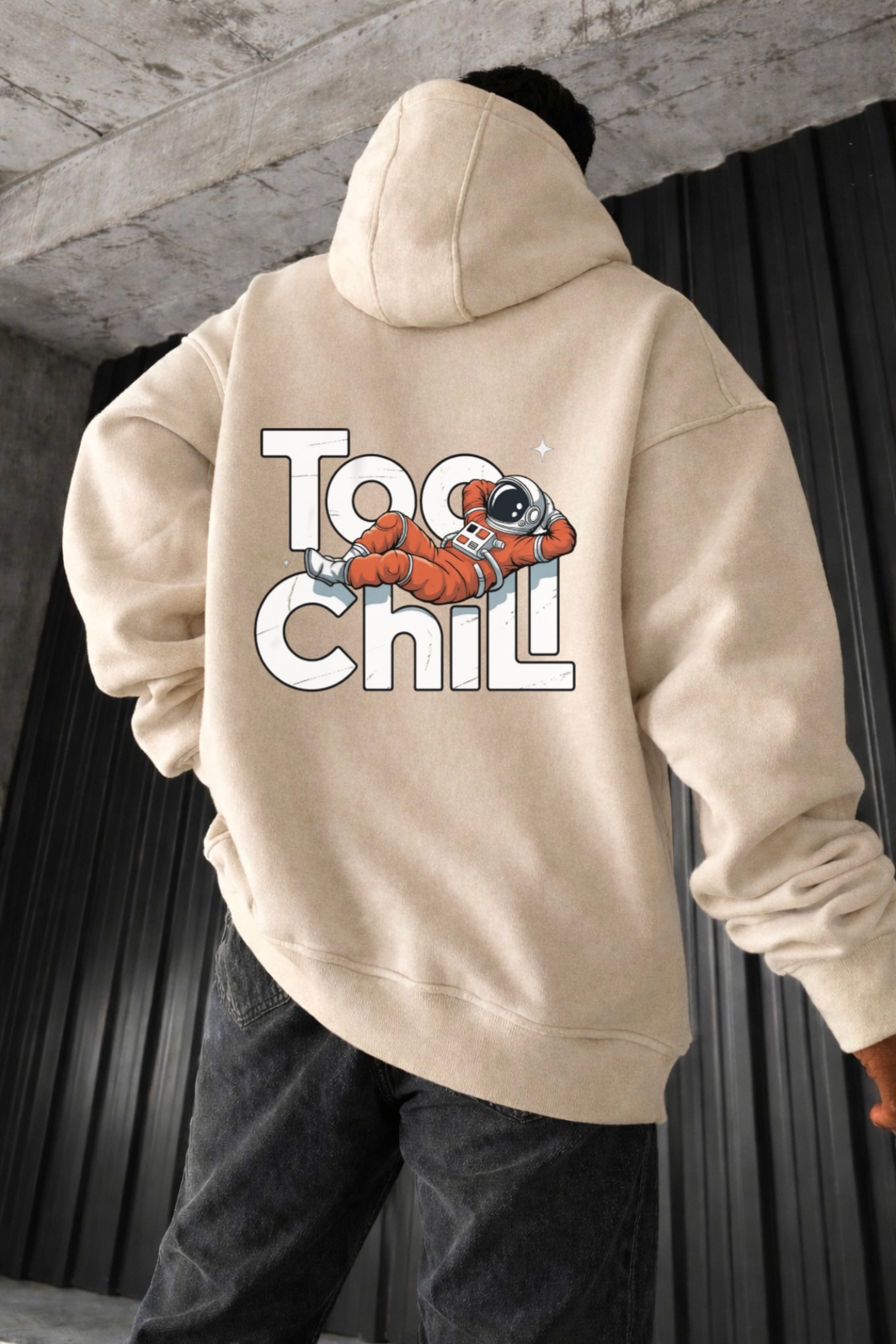 Too Chill Astronaut Designed Oversized Hoodie