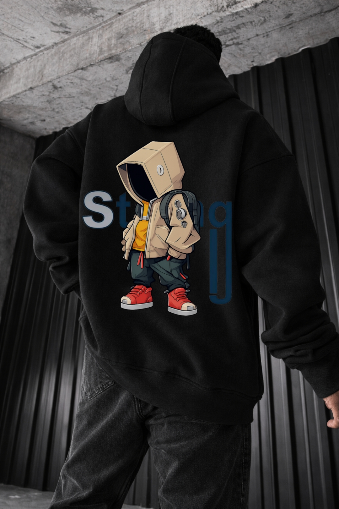 Hooded Introvert Character Designed Oversized Hoodie - Image 6