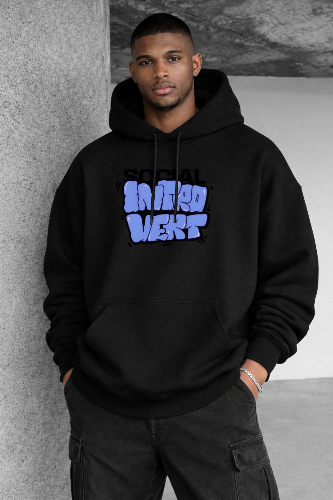 Hooded Introvert Character Designed Oversized Hoodie - Image 9