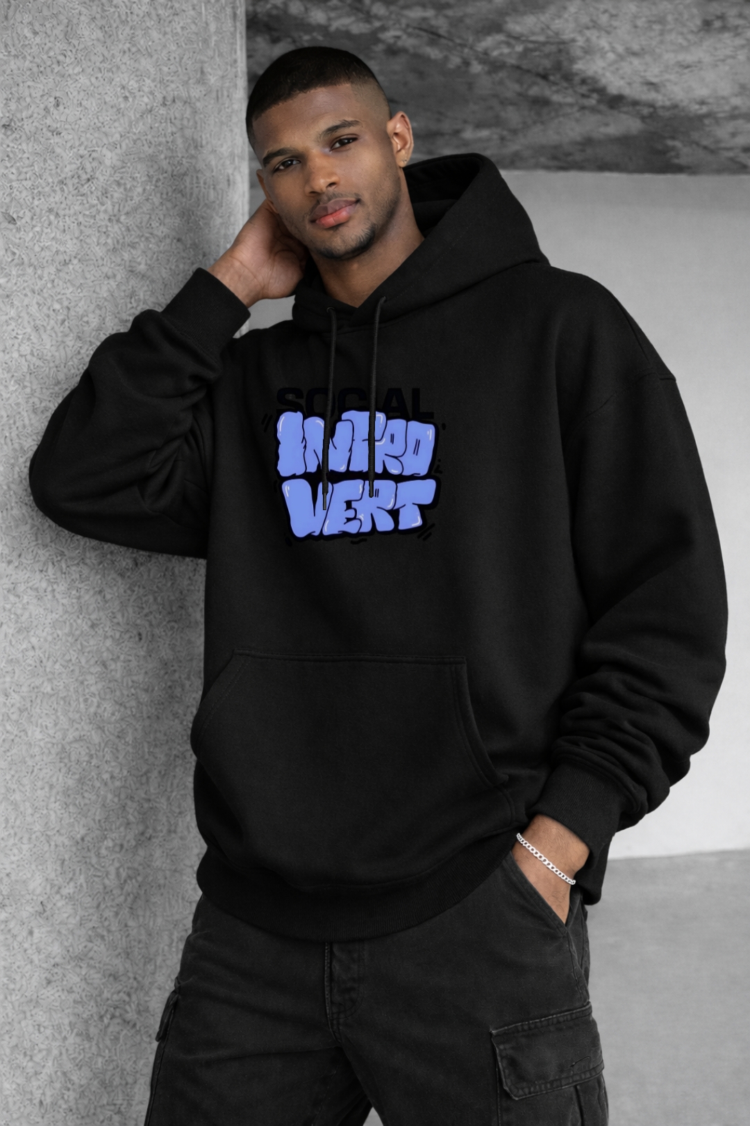 Hooded Introvert Character Designed Oversized Hoodie - Image 7