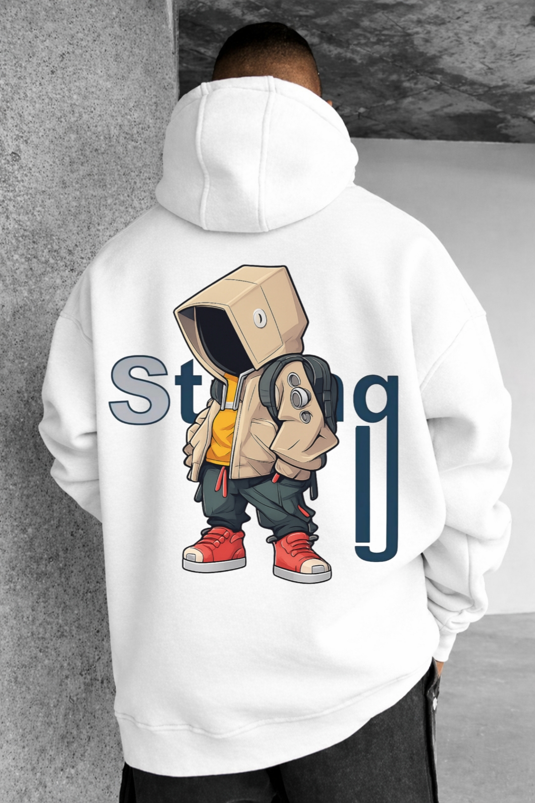 Hooded Introvert Character Designed Oversized Hoodie - Image 4