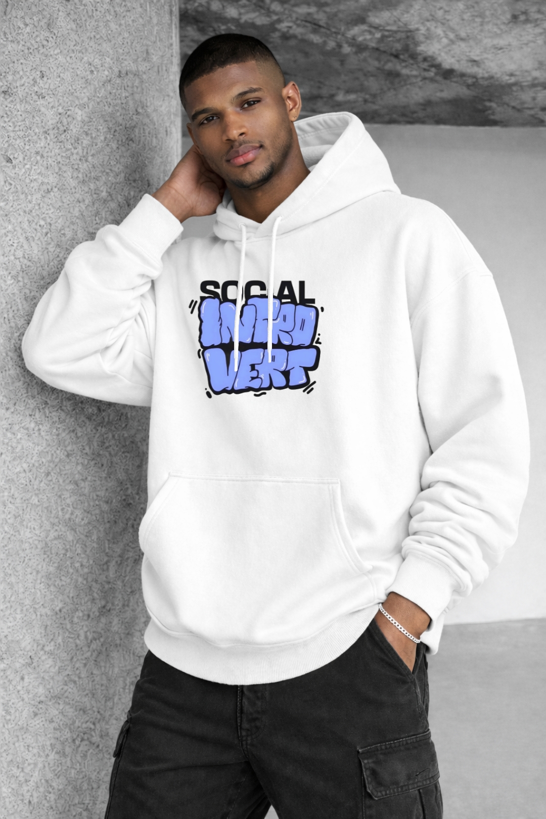 Hooded Introvert Character Designed Oversized Hoodie - Image 3